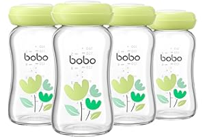 YOHKOH Premium-Glasflaschen für Muttermilch, 4 x 160 ml - zur sicheren Muttermilch Aufbewahrung, spülmaschinen-, gefrier- und mikrowellengeeignet (Grün, 160ml (4er Pack))