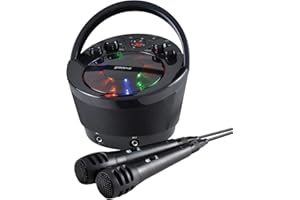 GROOV E Groov-e Karaoke Boombox - Portable Karaoke Machine with CD Player, Bluetooth, LED Lights, Echo Control - Includes 2 Microphones & 10-Track Karaoke CD - Battery or Mains Powered - Black