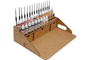 HobbyGlory Paint Station Support Pour Peintures Army Painter et Vallejo 26 pots. Rangement En Bois 15 Pinceaux. Support peinture warhammer 40k rangement figurines maquette outils