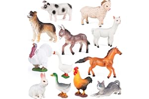 SIENON 12Pcs Farm Animal Figures Toys Realistic Plastic Farm Animal Figurines, Farm Animals Playset Educational Learning Toy Set, Farm Animal Cake Topper for Jungle Farm Theme Birthday Christmas Party