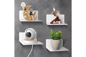SHEPIN 4 Pezzi Mensole da Muro Bianche Adesiva, Piccola Mensola da Parete Bianca Senza Foratura, Moderne Design Mensola Bagno Adesive Mensolina in Acrilico per Bagno,Cameretta,Cucina, Salotto 10x9x5cm