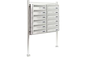 Wiltec Cassetta postale condominiale autoportante, 12 posti, acciaio inox, 945 x 270 x 1500 mm, 2 moduli