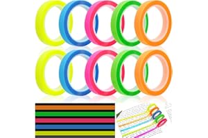 GOTFUN 10 Rollen Highlight Strips Textmarker Band Ablösbar Fluoreszierende Bänder Farbige Transparentes Klebeband für Lehrer Schüler Zubehör Klasse Büro Notizzettel Textmarker-klebeband(0.6cm x 5m)