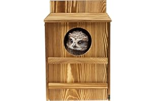 GHSHANOG Wooden Owl House,Circular Opening Bird Nesting Box,36.8x22.8x19cm Garden Owl House Screech,Easy to Install Owl Bird Box for Owl Blue Tits, Robins, Sparrows, and Great Tits