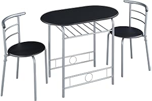 Yaheetech Juego Mesa y 2 Sillas de Comedor Cocina Conjuntos de Mueble de 3 Piezas con Vino Estante Superficie de Mesa 90 X 53 cm Negro
