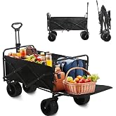 Wagon Trolley Cart with 300 LBS Max Load & Expandable Storage, Folding Trolley Cart with Adjustable Handle for Holiday Shoppi