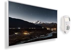 Könighaus Chauffage d’appoint infrarouge avec photo - 1200 W + Smart Thermostat connecté & appli Könighaus - Chauffage mural infrarouge économe avec motif - Cadre blanc (02. Montagne et vallée)