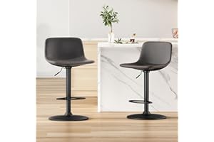 FARINI Adjustable Bar Stools Set of 2, Mid Century Modern Swivel Industrial with Back Support Counter Height Bar Chairs Pu Leather for Kitchen Island Rustic Barstools