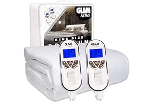 GlamHaus King Size Electric Blanket Dual Control - Fitted Mattress Fitted Bed Under Cover With Elasticated Skirt - Premium White Diamond Quilted - Heat/Timer Settings - Machine Washable