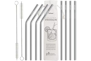 int!rend - Pajitas (8 pajitas de Acero Inoxidable, 2 cepillos de Limpieza, duraderas, respetuosas con el Medio Ambiente, no tóxicas, Reutilizables, con Bolsa de Almacenamiento)