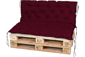 ‎TEXDEKO TexDeko® Garden Palettenauflage 120x60cm mit Rückenlehne wasserabweisend UV - beständig Premium Sitzkissen gesteppt für Europaletten Palettenkissen Palettenpolster (Bordeaux)