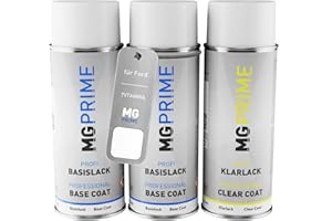 ‎MGPRIME MG PRIME Autolack Sprühdosen Set für Ford 7VTAWWA / PN3GZ0 / A Frozen White/Frost Weiss Grundlack Basislack Klarlack Spraydose 400ml