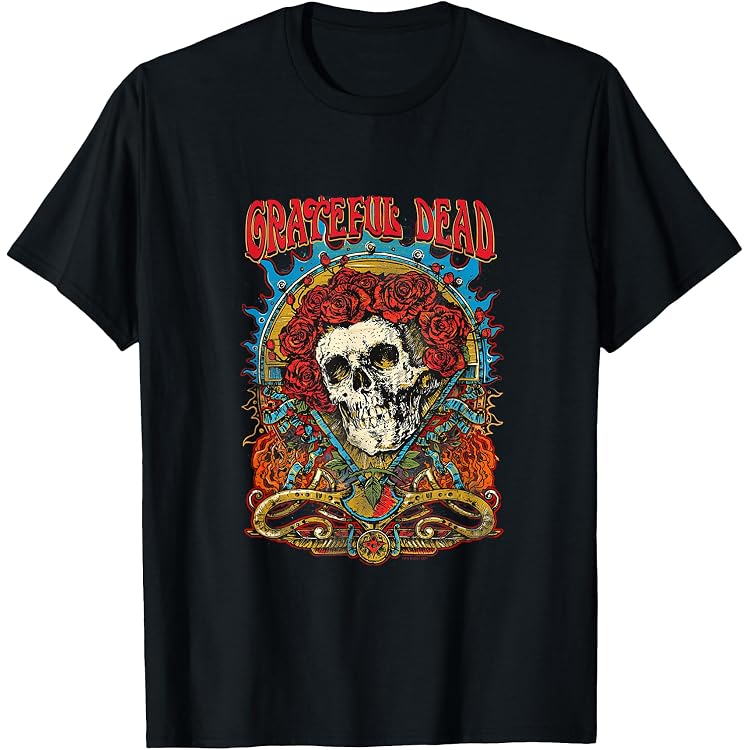 Grateful Dead Skull Graphic Tee – Black, 100% Cotton – Men's S-2XL