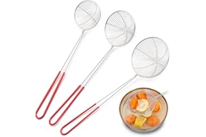 TULEBOLIAN 3pcs Sieb Edelstahl KüChensieb,Edelstahl SchaumlöFfel Sieb Feinmaschig KüChensieb,Verschiedene GrößEn,Mit Griffen,FüR Hot Pot Eating Soup Draining Und Pearl Food,Perfekt FüR Fondueparties