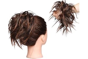 S-NOILITE Extension/accessorio per capelli sintetico, chignon in stile spettinato, capelli dritti, elastico, biondo castano, per un'acconciatura immediata