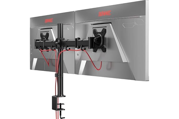 Duronic DM252 BK Bras pour 2 moniteurs d’Ordinateur Support Double écrans PC articulé pour Bureau VESA 75 100 Hauteur Ajustable Rotatif Inclinable Pivotant Compatibilité Universelle