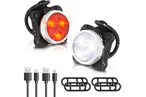 Winnertop Lampe LED de Vélo, Lumière Vélo Rechargeable Avant et Arrière 6 Modes de Luminosité Éclairage USB Antichoc Impermeable, pour VTT VTC Cycliste Poussette Camping