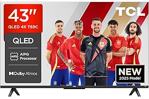 TCL 43T69C 43” QLED, Direct LED TV, 4K HDR, Smart TV Powered by Google TV (Dolby Vision & Atmos, Motion Clarity, Compatible with Google Assistant & Alexa)
