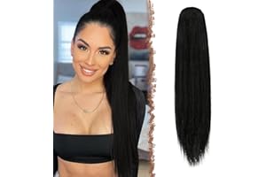 ‎FESHFEN FESHFEN Pferdeschwanz Extensions mit Kordelzug Lang Gerade Zopf Haarteil Glatt Haarverlängerungen Synthetik Drawstring Ponytail Extension für Damen 70 cm Natürliches Schwarz
