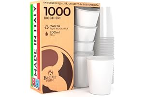 Baciato Caffè 1000 Bicchieri in Carta 200ml Ecologici Biodegradabili Monouso BIANCHI Made in Italy Asporto Bevande Calde Acqua - Prodotto e confezionato in Italia