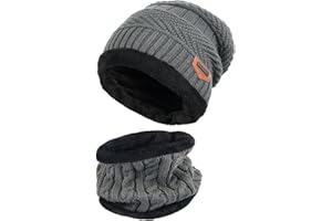 Kuyou Kinder Mütze Schal Jungen Mädchen Winter Hat Schlauchschal Set