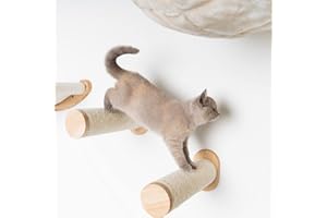 RHRQuality Stopnie wspinaczkowe, meble ścienne, ścianka wspinaczkowa, ściana z sizalu, zestaw 2 sztuk (do 20 kg), montaż ścienny 9 cm, Ø 33 cm, dla dużych kotów (beżowe)