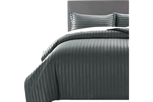 MOONLIGHT20015 King Size Duvet Cover Sets Hotel Quality Stripes Satin Bedding Sets with 2 Pillowcases, Reversible Hypoallergenic Soft Breathable Bed Covers (Charcoal, King)