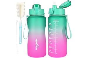 GXCROR 2 Litre Water Bottle,Water Bottle 2L BPA Free Leakproof Dishwasher Safe Motivational Sport Gym Large Intake Bottle with Straw&Time Marking