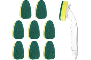CHJIEJIE Putzschwamm Dish Schwamm Mit Griff Dish Wand Schwamm Spülbürsten mit Stiel Küche Spüle Reinigung Bürste Einschließen 1 Geschirrspülstab und 9 Ersatzkopf für Waschbecken Badezimmer Wasch Spülbecken
