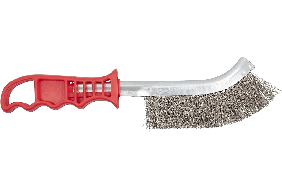 wolfcraft stainless steel hand wire brush with plastic handle – for stainless steel, metal and non-ferrous metals | for removing rust and cleaning – 2717000