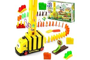 crayfomo Domino Train Blocks Set -126 Pcs Automatic Domino Laying Train Toy with Sound Kids Construction and Electric Stacking Gifts Toys for Boys and Girls Aged 3+
