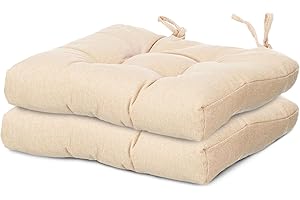 TIENDA EURASIA – Pack Cojines Sillas | Material Tela (Poliéster) | Material de Relleno 100% Poliéster | Tamaño 40x40x7 cm | 2 Cordones de Sujeción | Cojines Exterior Jardín (Beige, Pack 2)