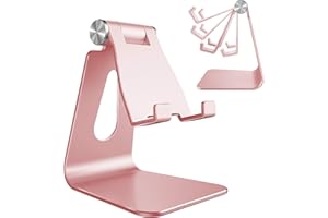 Stojak na telefon komórkowy Lucrave, regulowany aluminiowy uchwyt na telefon komórkowy na biurko Home Office dla iPhone 15 14 13 Pro Max Plus Mini XR XS X SE, Samsung Galaxy S24 S23, różowe złoto