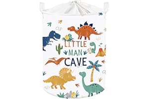 Clastyle 45L Grande Cesta Ropa Sucia Infantil Tropical Dinosaurio Boho con Tapa para Chico Chica Cestos Almacenaje Blanco Plegable Ropa Juguetes con Asa para Habitación Infantil Dormitorio