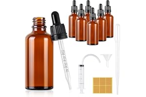 Furuising 6PCS Glass Dropper Bottle,50ML Pipette Dropper Bottle, Reusable Amber Glass Dropper Bottles with 3ml Dropper, 20ml Syringe, Funnel, Stickers for Essential Oils Aromatherapy (6PCS, 50ML)