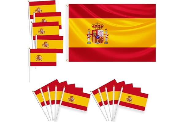 16 pièces Ensemble de drapeaux,décorations de coupe européenne,1 grand drapeau 150x90cm,avec œillets en laiton,15 petits petit drapeau à main,décorés lors d'événements sportifs,fêtes (Espagne)