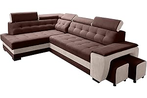 ROBIN INSPIRE Robin Grand Divano angolare con funzione di letto cassetto per la biancheria due pouf poggiatesta regolabile angolo a sinistra crema 277 x 180 x 100