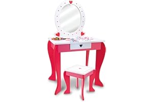 TEOREMA GIOCATTOLI Teorema 40617 - Specchiera in Legno per Bambine con Sgabello ed accessori, H 90 cm.