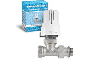 Sanitop-Wingenroth Thermostat-Komplett-Set Durchgangsform | Thermostatkopf mit eingebautem Flüssigkeitsfühler | Skalenhaube weiß | Heizkörper | Heizungsregler | 1/2 Zoll | 27284 1