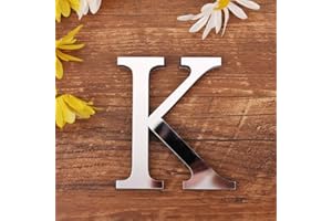GSPIRIT 3D DIY Lettres Alphabet Décoratives Argent, Créatif Acrylique Surface du miroir Alphabet 26 lettres autocollant mural Fête de la décoration de la maison (K)