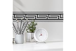funlife 4M Brushed Black Greek Key Pattern Wallpaper Border Peel and Stick, Vintage Decorative Wall Borders Trim Molding Peel and Stick Bedroom Living Room Home Decor, Brushed Greca