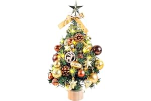 KAMEUN Künstlicher Weihnachtsbaum mit Beleuchtung, Mini Weihnachtsbaum Künstlicher, Schwer Entflammbar PVC Tannenbaum, Christmas Tree mit Ornamenten, Indoor Künstliche Dekoration Baum