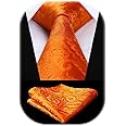 HISDERN Solid Paisley Tie for Men Handkerchief Woven Classic Flroal Men's Necktie & Pocket Square Set Wedding