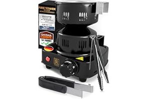 ‎M. ROSENFELD M. ROSENFELD Shisha Kohleanzünder Elektrisch – FIRE Tower 3.0 Kohlenanzünder mit extra langem 150cm Kabel, abnehmbarem Kohlekorb und 2 Zangen. 304er Stahl Spirale für längere Haltbarkeit (Schwarz)