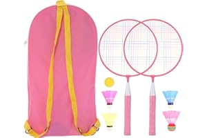 QKTYB Zestaw do badmintona dla dzieci, 1 para rakiet do badmintona, lekka rakieta do badmintona dla dzieci, z 2 rakietami do badmintona, 4 lotki, 1 piłka gąbkowa do użytku wewnątrz i na zewnątrz, do