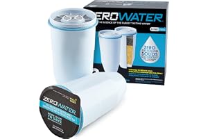 ZeroWater Ersättningsvattenfilterpatroner, 5-stegs filtreringssystem minskar fluor, klor, bly och krom, 2 x filter