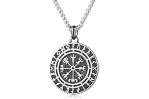 WESTMIAJW Viking Necklace Norse Axe Runes Raven Vegvisir Compass Amulet Pendant Necklaces Jewellery Gifts for Men 60cm
