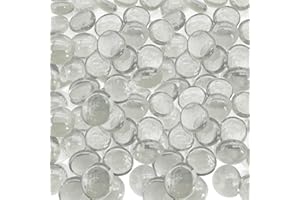 LUCKYOO 90-100PCS Glass Pebbles - Clear Flat Marble Beads, 0.45KG Transparent Vase Filler Glass Stones Artificial Crystal Gemstones Decorative Glass Beads for Vases Aquarium,Flowerpot,Landscaping,Mosaic Tiles