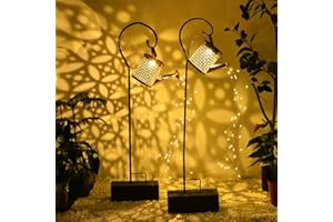 Deluisho Luz Solar para Regadera, 2PCS Luces Solares Led Exterior Jardin Farolillos Solares Exterior Decorativa Retro Resistente a la Intemperie para Patio, Balcón, Jardín(con soporte)