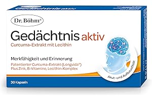 DR BÖHM Dr. Böhm Gedächtnis aktiv: Für Merkfähigkeit, Erinnerung und gesunde Hirnalterung mit Curcuma-Extrakt, B-Vitaminen, Zink und Lecithin-Komplex, 30 Kapseln